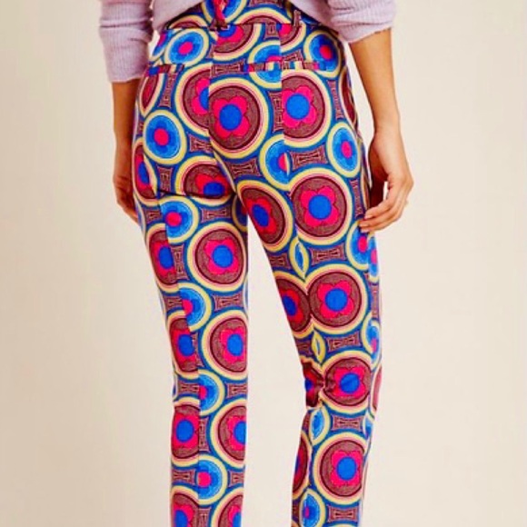 ANTHROPOLOGIE The Essential Slim Trousers - Cropped in Retro Geometric Print - Picture 5 of 7